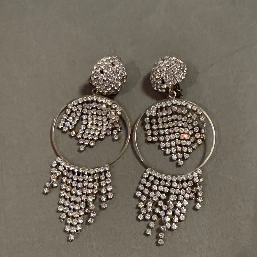 Glamorous Silver Crystal Drop Earrings